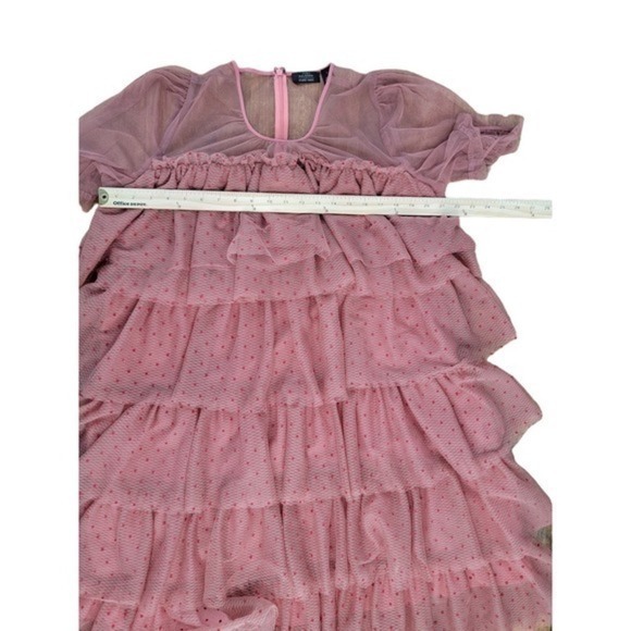 Halogen x Atlantic-Pacific Tiered Flock‎ Mesh Dress Mauve/Red size Large Flirty - Picture 7 of 9